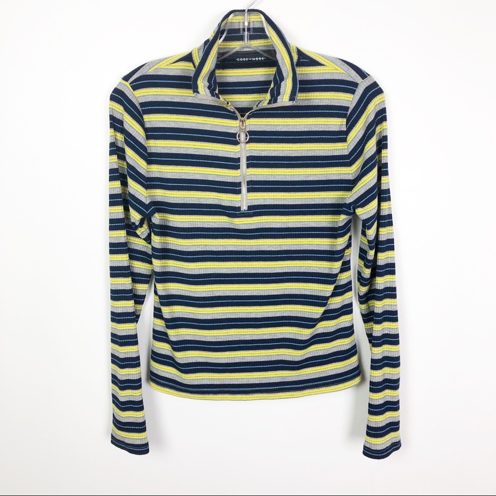 Code X Mode Striped Mock Neck Zip Front Top Size … - image 1